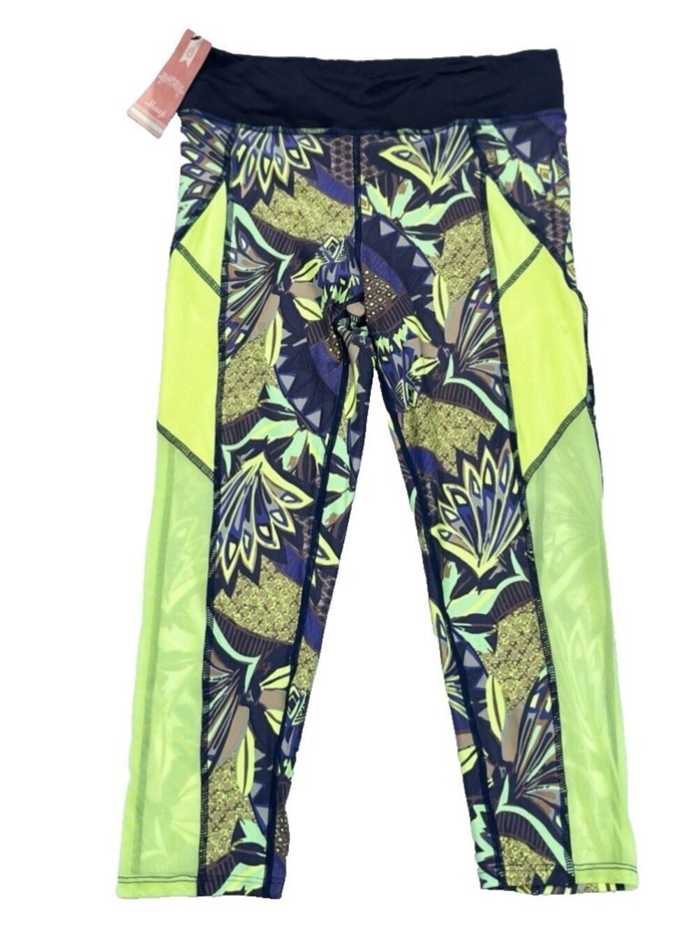 Maaji Active Capri Leggings Size L Geometric Print Mesh Panel Drawstring NWT